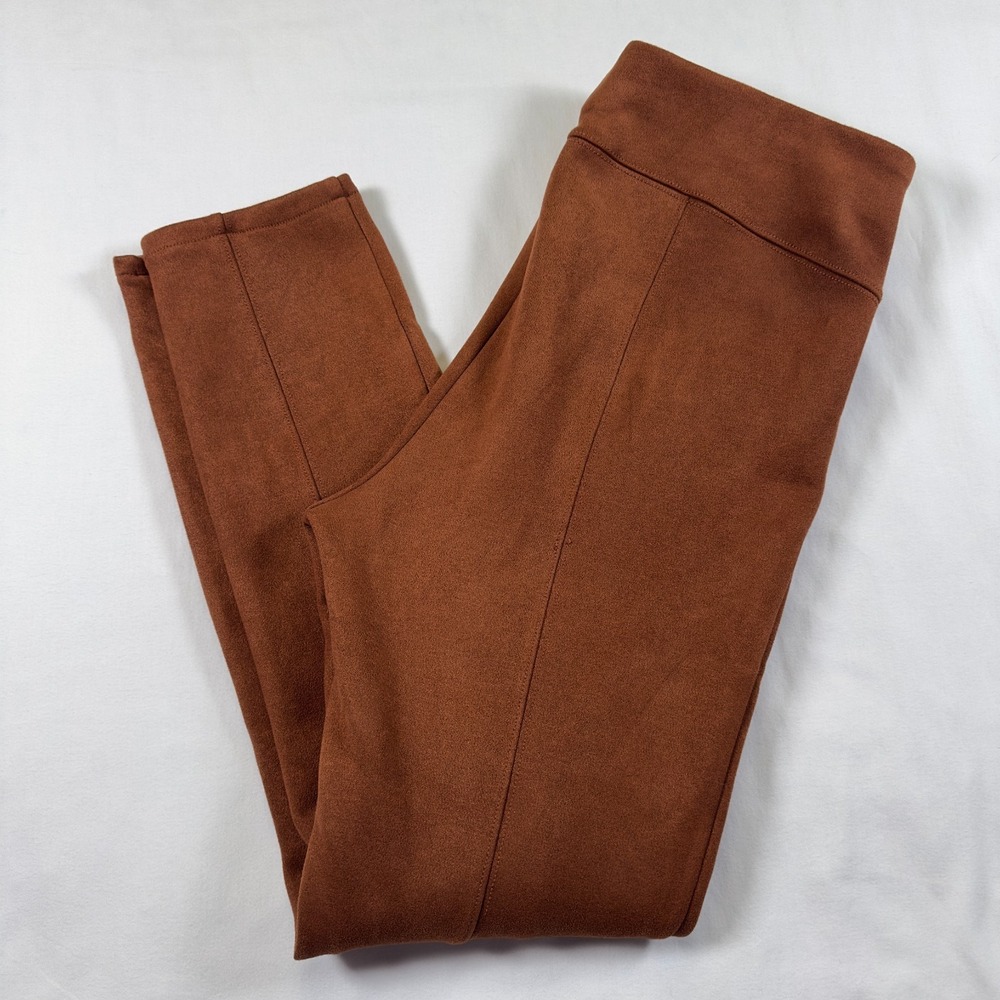 ANTHROPOLOGIE Women's Faux Suede Legging Pants Slim Ankle Zip Sz 31 Brown